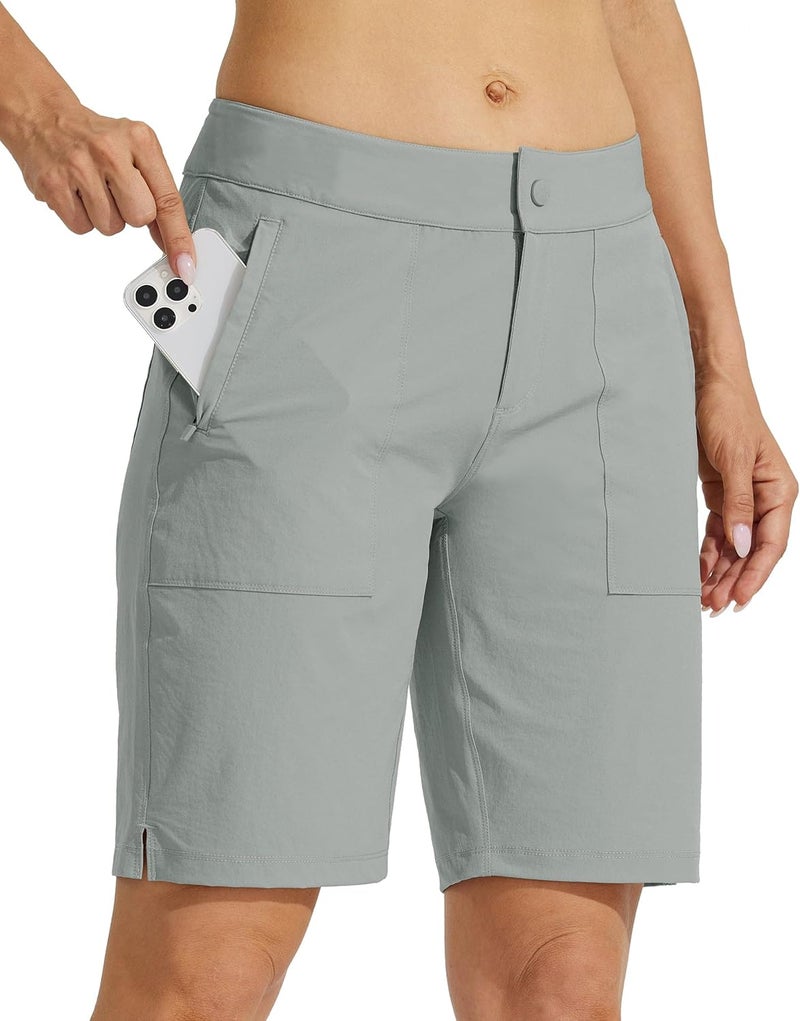 Willit Women's Golf Hiking Shorts 9" Quick Dry Athletic Long Casual Summer Shorts Zipper Pockets Water Resistant Lightweight - Image 1